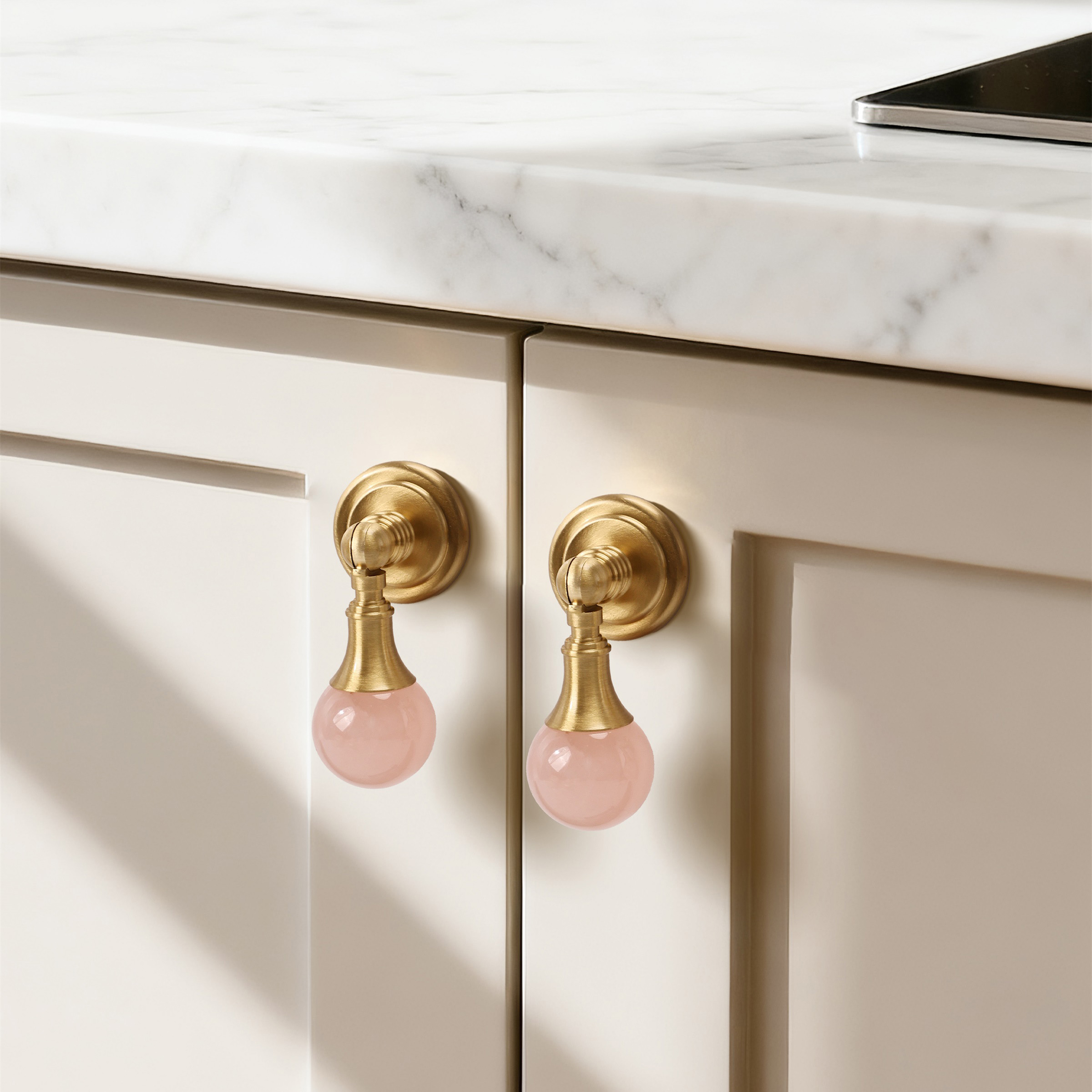 Crystal brass knob installed on cabinet