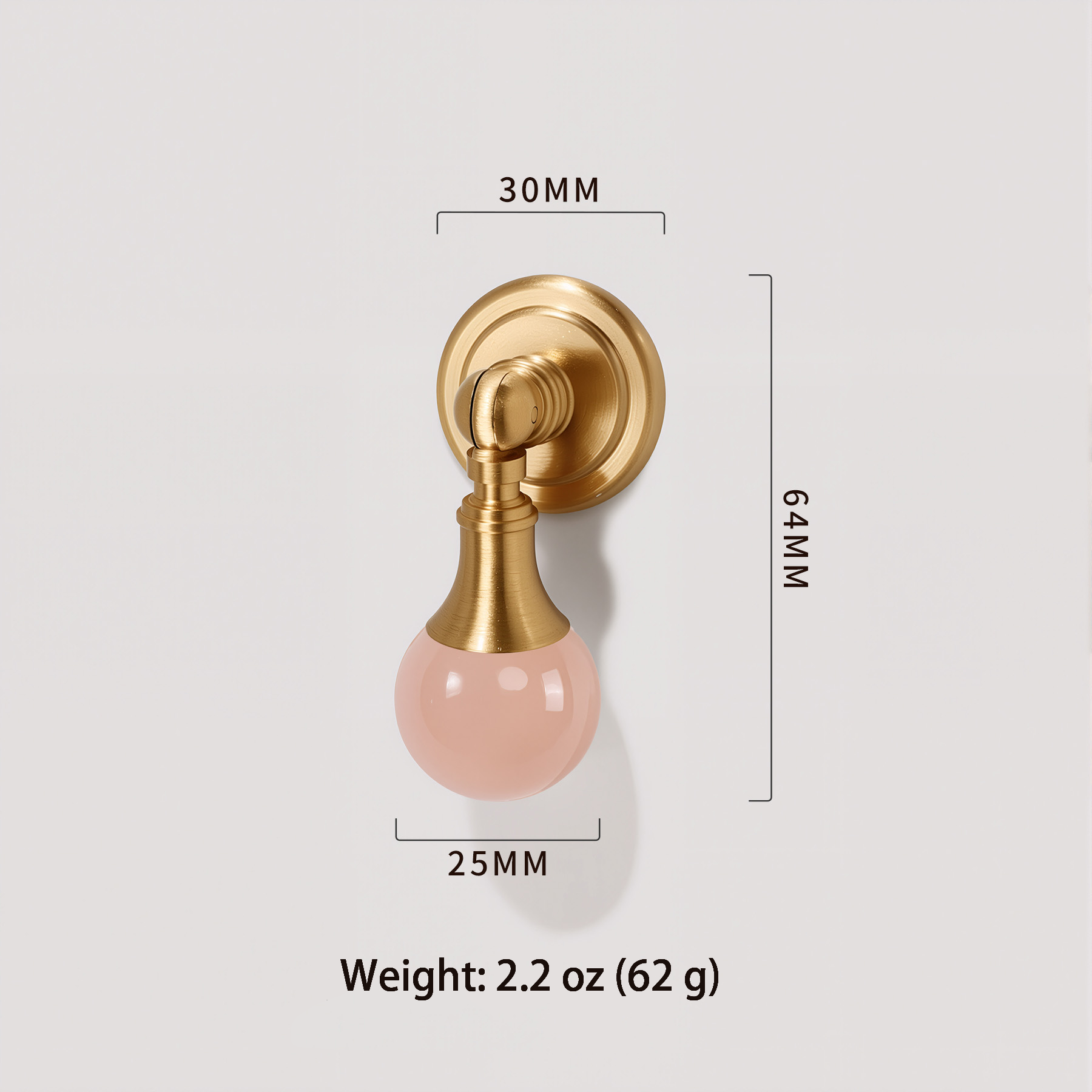 Pink crystal brass cabinet knob