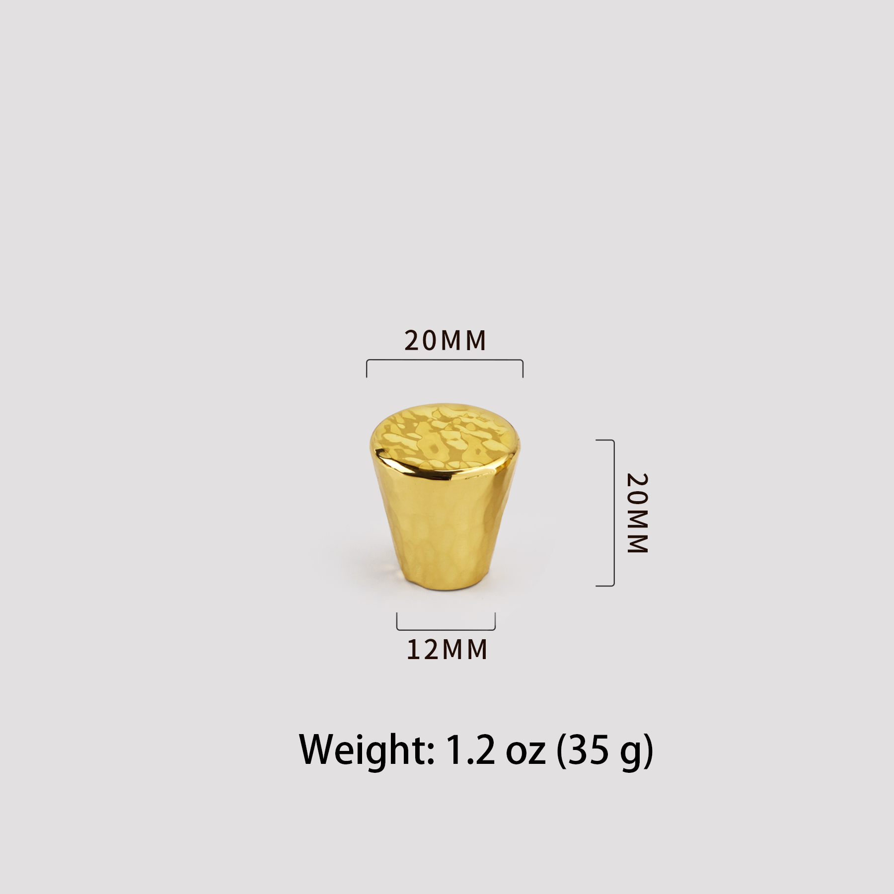 Small hammered single-hole brass knob